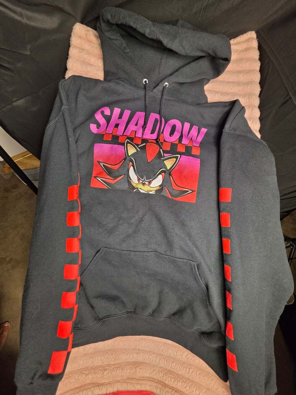 Sonic the Hedgehog Shadow Graphic Pullover Hoodie with Checkerboard Sleeve